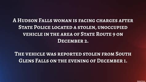 State Police locate stolen vehicle, arrest Hudson Falls woman
